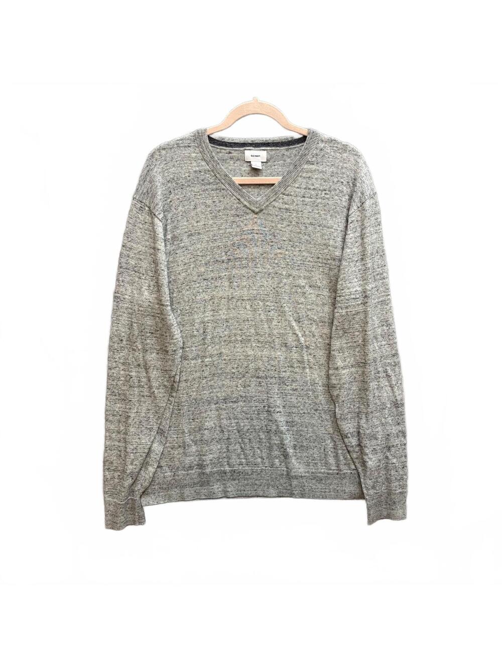 Old Navy V-Neck Pullover Sweater Men's XL Heather Gray Soft Comfy Fall Office